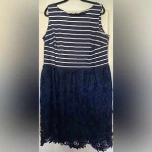 Navy Striped Lace Dress